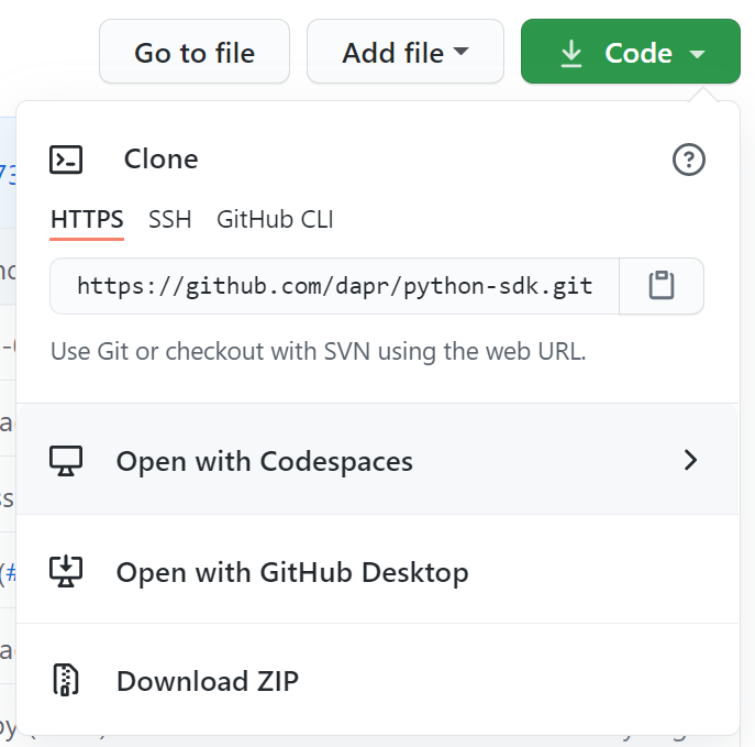 Screenshot of creating a Dapr Codespace